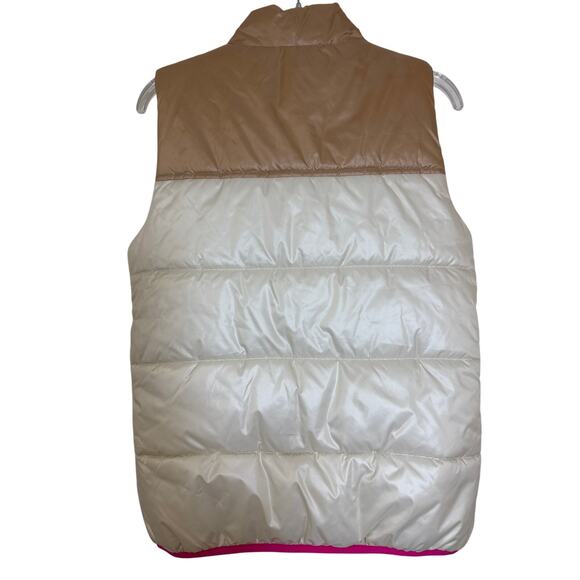 Koolaburra by UGG, M 10-12 Quilted Puffer Vest Cream Tan & Pink Trim and Pocket - Picture 2 of 10